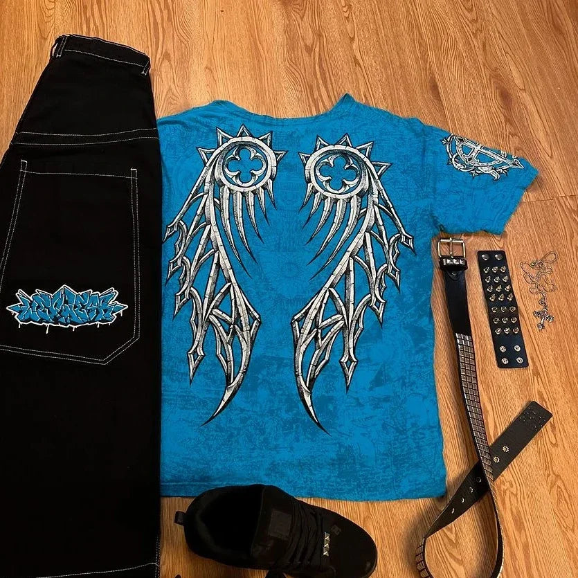 Y2K Men's Streetwear Set – Graphic Embroidered Shorts, Tops & Tracksuits