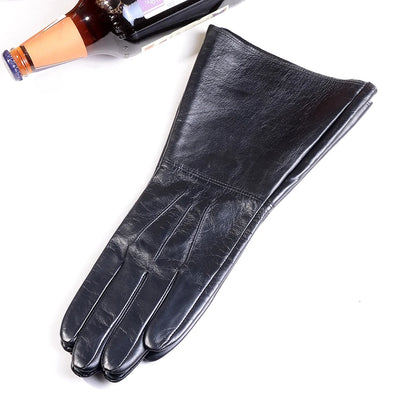 Men's Goatskin Leather Long Cuff Motorcycle Gauntlet Gloves