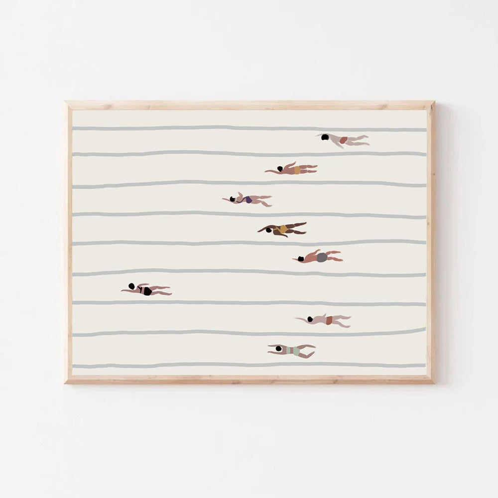 Swimmers Wall Art Print – Minimalist Pool Canvas Poster