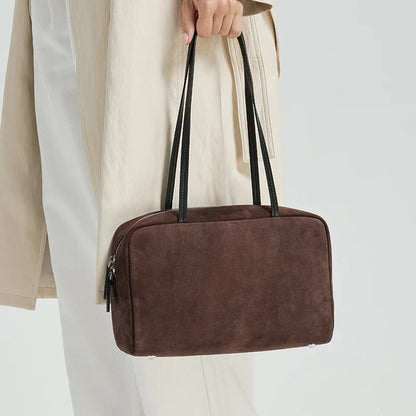 Suede Leather Boston Crossbody Bowling Tote Bag