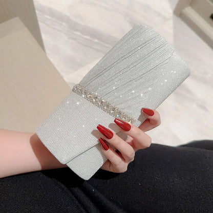 Ladies Glitter Silver Clutch Bag Envelope Evening Bag