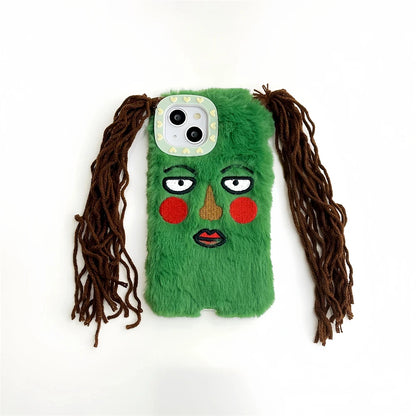 Fur Blush Girl Face iPhone Case – Cute Cartoon Fluffy Cover