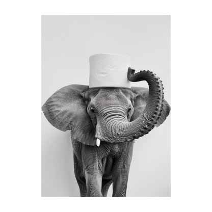 Funny Bathroom Wall Art Poster – Black & White Animal Toilet Paper Print