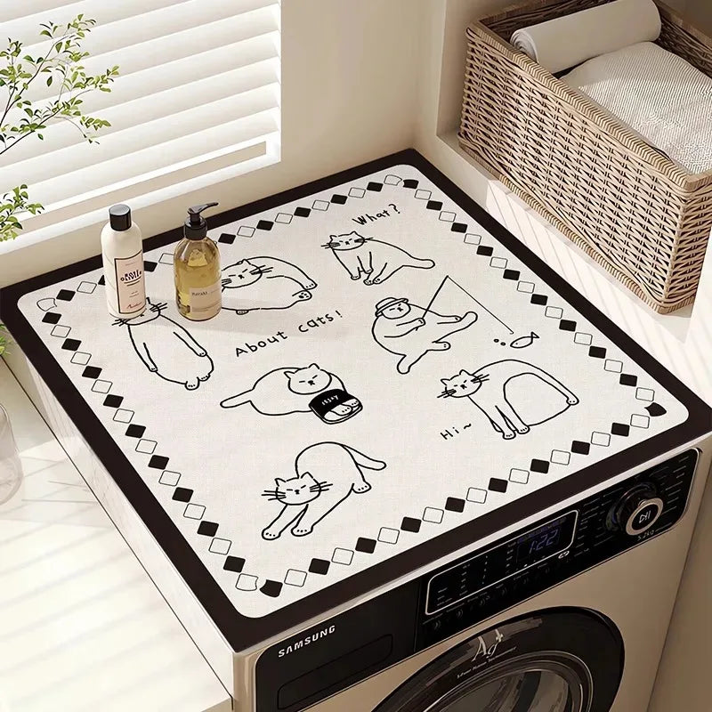 Washing Machine Top Cover Mat – Absorbent Non-Slip Cute Cartoon Pad