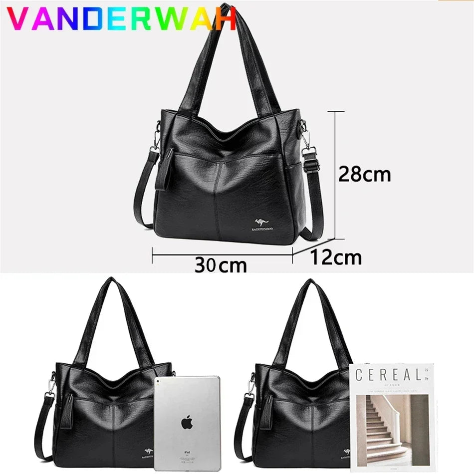 Women's Leather Tote Bag – Top Handle Shoulder Handbag