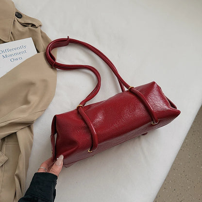 Women's Crinkled Faux Leather Cylinder Shoulder Bag