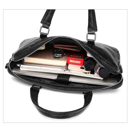 Men's Genuine Leather Briefcase – Crocodile Embossed Laptop Bag