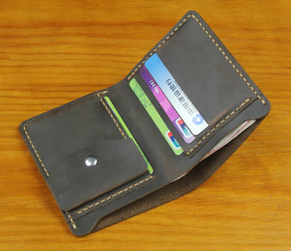 Handmade Crazy Horse Leather Bifold Wallet with Coin Pocket