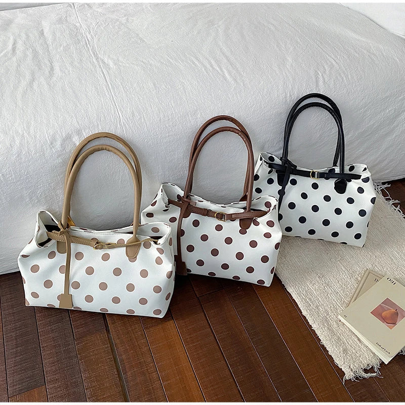 Korean Polka Dot With Belt Buckle Detail Shoulder Bag