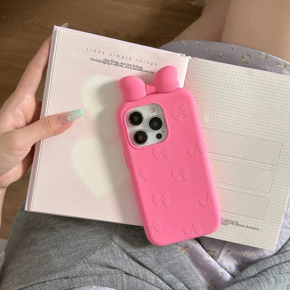 3D Bow Tie Silicone iPhone Case – Cute Korean Style