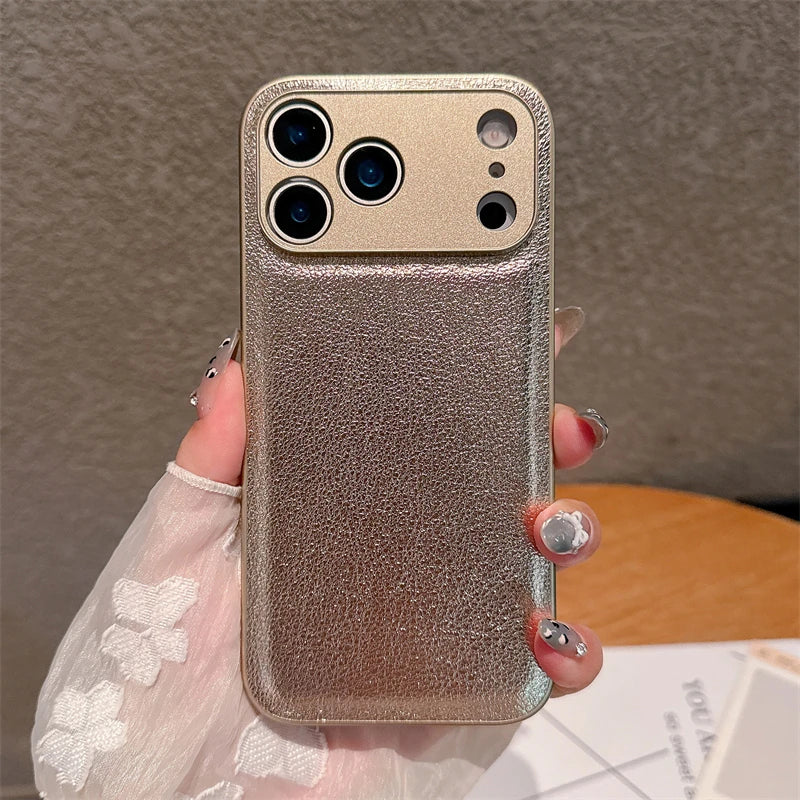 Luxury Lychee Pattern Leather iPhone Case – Shockproof TPU Frame