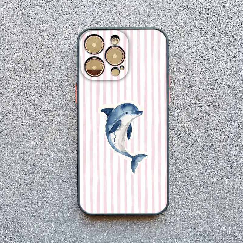 Dolphin Striped iPhone Case – iPhone 11 12 13 14 15 16 17 Pro Max Plus Mini