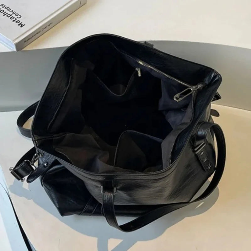 Large Sized Tote Bags For Women Soft PU Leather Pure Color