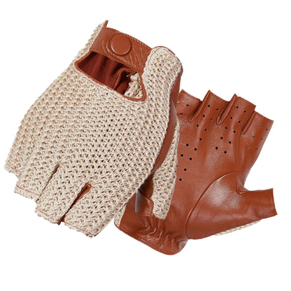 Men's Leather Fingerless Driving Gloves with Mesh Back