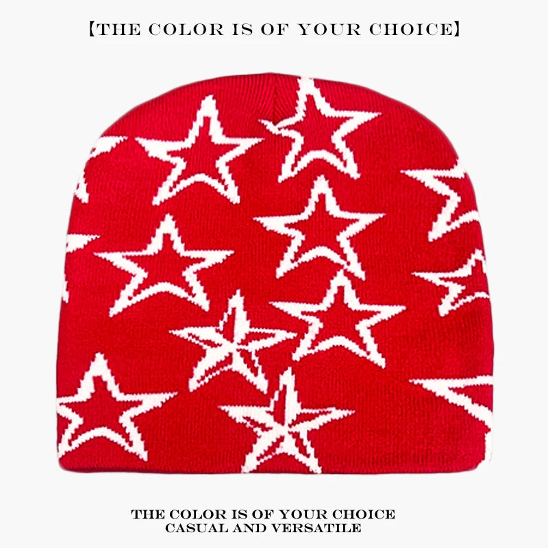 Star Print Beanie Hat – Unisex Hip Hop Knit Cap for Fall & Winter