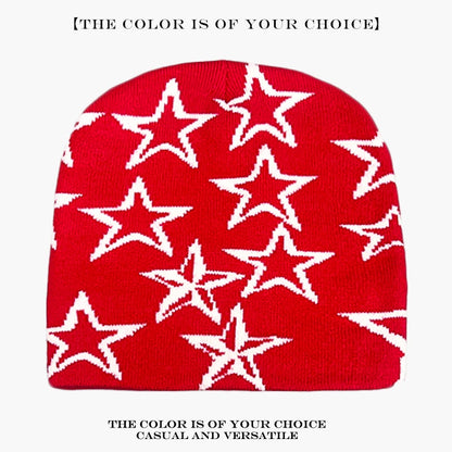 Star Print Beanie Hat – Unisex Hip Hop Knit Cap for Fall & Winter