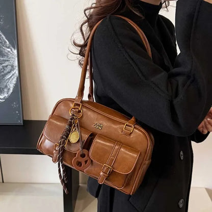 Women's Retro Solid Color Pu Leather Shoulder Bag