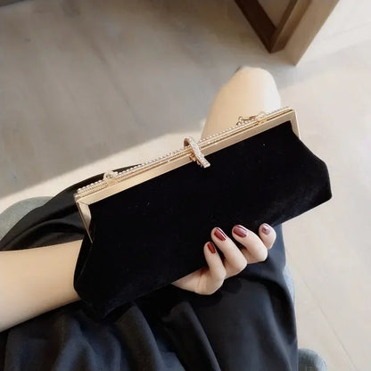 Women Retro Black Velvet Evening Clutch Bag