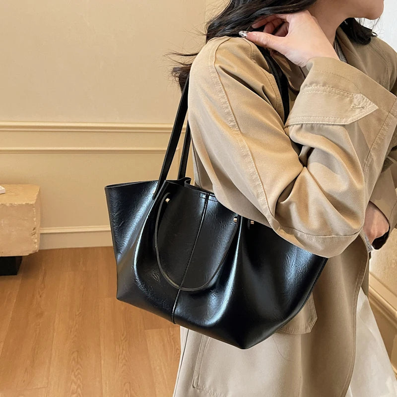 Women's Soft Leather Tote Bag Large Capacity Single Shoulder Handbag