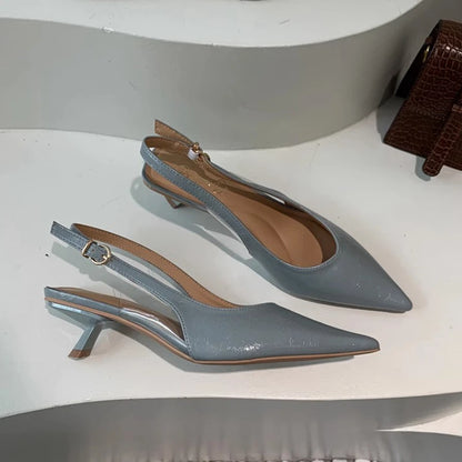 Women's Pointed-Toe Slingback Sandals – Elegant Mid Heel Shoes