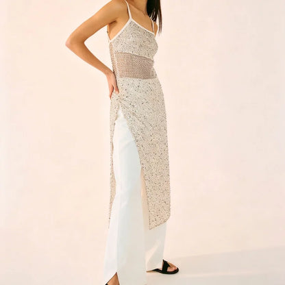 Sequin Mesh Maxi Dress | Women's Sparkly Spaghetti Strap Gown