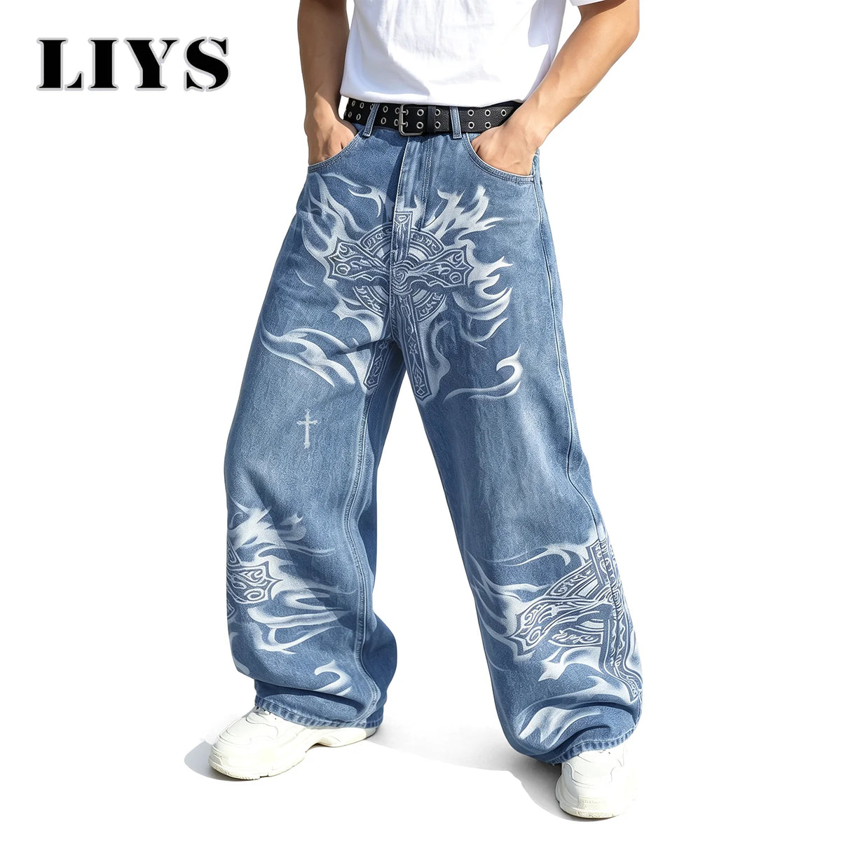 Y2K Gothic Graffiti Print Baggy Jeans – Men's Ultra Wide Leg