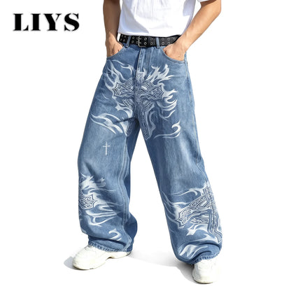 Y2K Gothic Graffiti Print Baggy Jeans – Men's Ultra Wide Leg