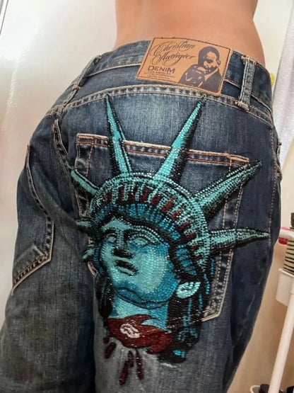 Y2K Wide Leg Baggy Jeans – Vintage Harajuku Streetwear Denim Pants