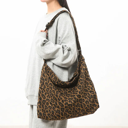 Leopard Print Canvas Shoulder Bag Large Capacity Tote for Women