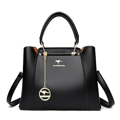 Large Capacity Women's Leather Tote Bag – 3-Layer Luxury Handbag