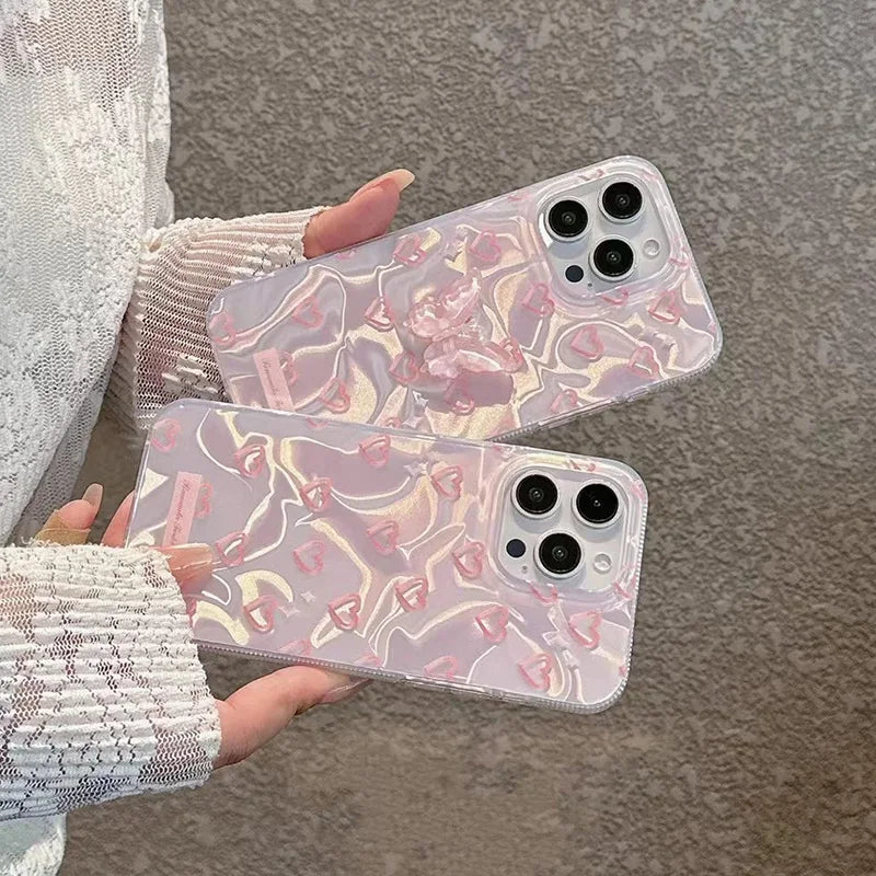 Motorola Moto Case Holographic Pink Pearl Heart 3D Cute Cover
