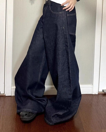 Wide Leg Jeans Women – Loose Straight Dark Wash Denim