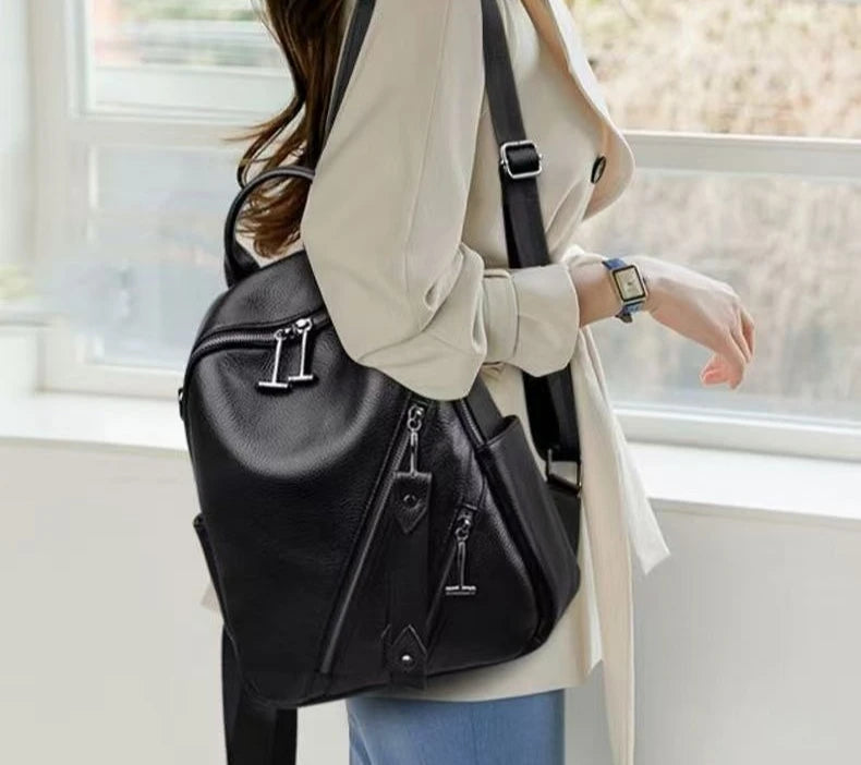 Genuine Leather Women's Backpack – Luxury Cowhide Casual Bag