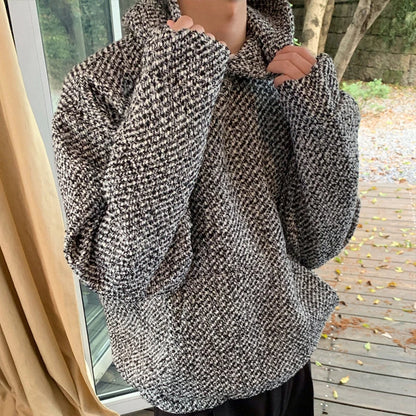 Textured Hooded Sweatshirt Men Vintage Harajuku Oversized Hoodie
