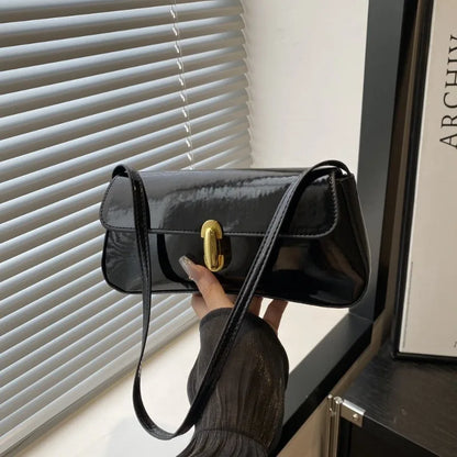 Patent Leather Baguette Bag Women's Shoulder Bag Gold Clasp