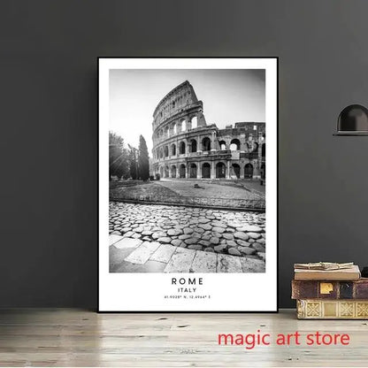 City Travel Poster – Black & White Landmark Wall Art Print for Home Decor