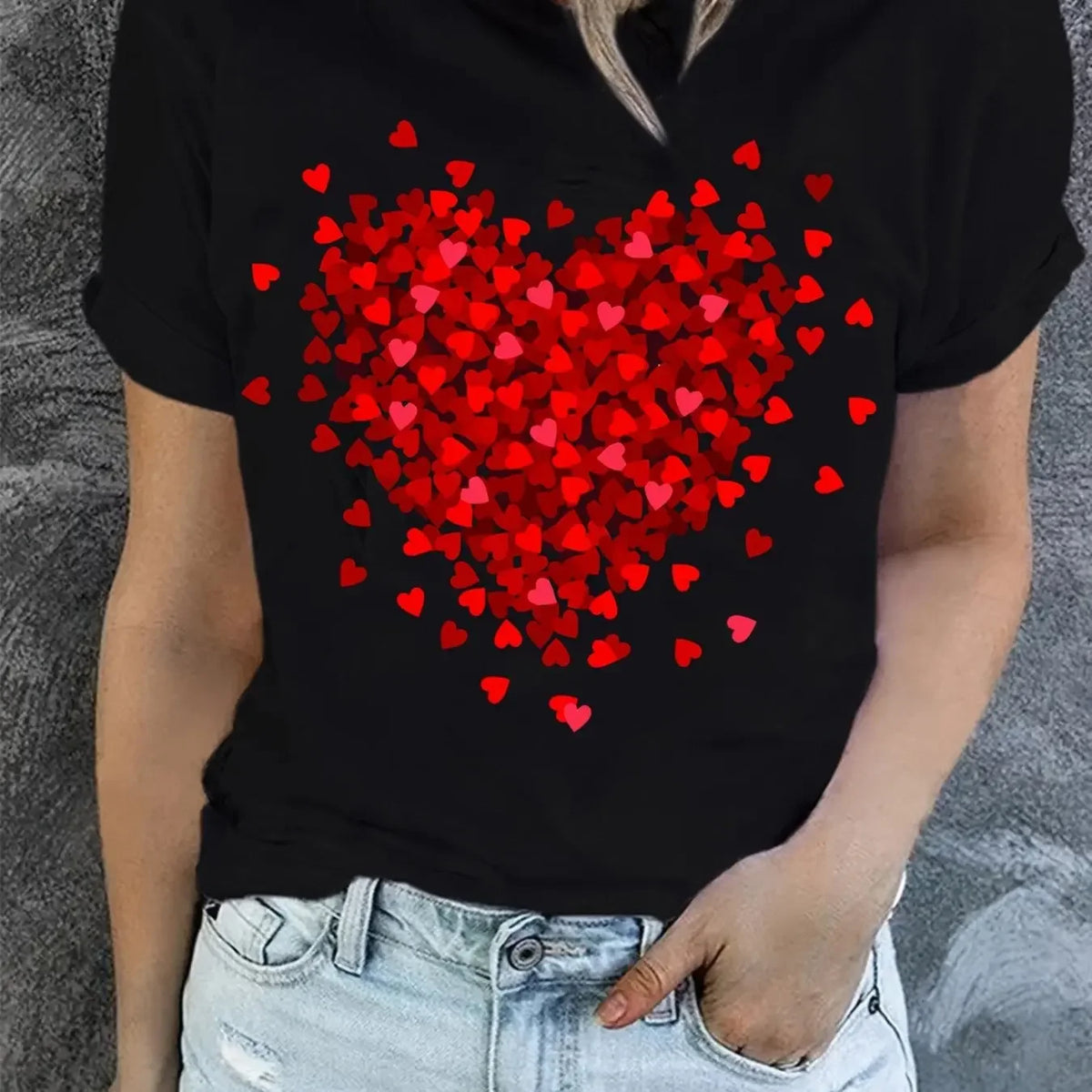 Women's Graphic T-Shirt Red Heart Print Short Sleeve Top