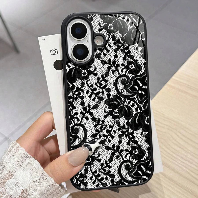 Lace Floral Pattern Silicone iPhone Case – Elegant Glossy Cover