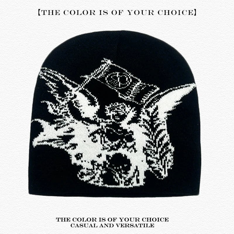 Spider Web Jacquard Beanie Hat – Dark Style Hip Hop Knit Cap