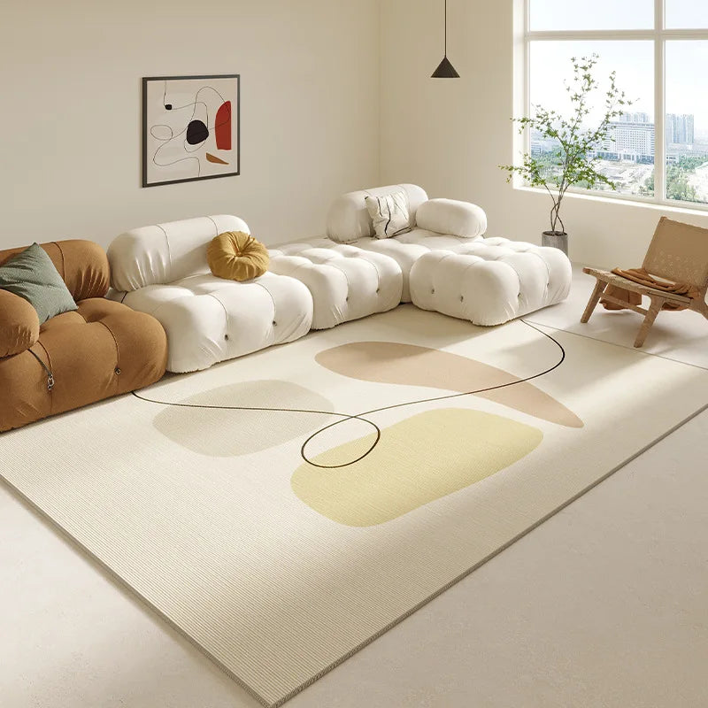 Cream Abstract Area Rug – Light Luxury Living Room Carpet