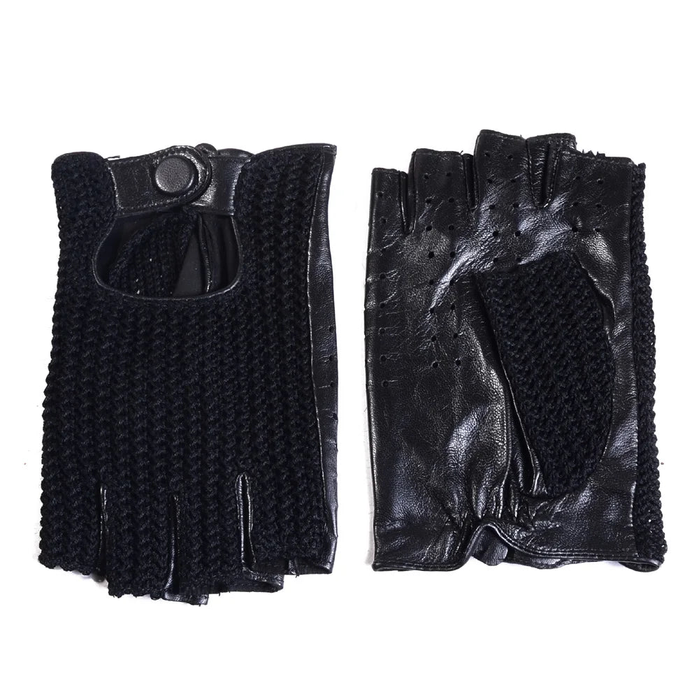 Men's Leather Fingerless Driving Gloves with Mesh Back