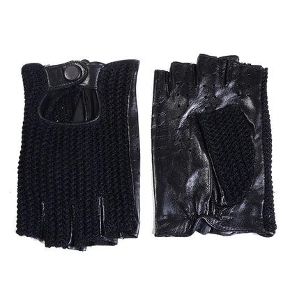 Men's Leather Fingerless Driving Gloves with Mesh Back