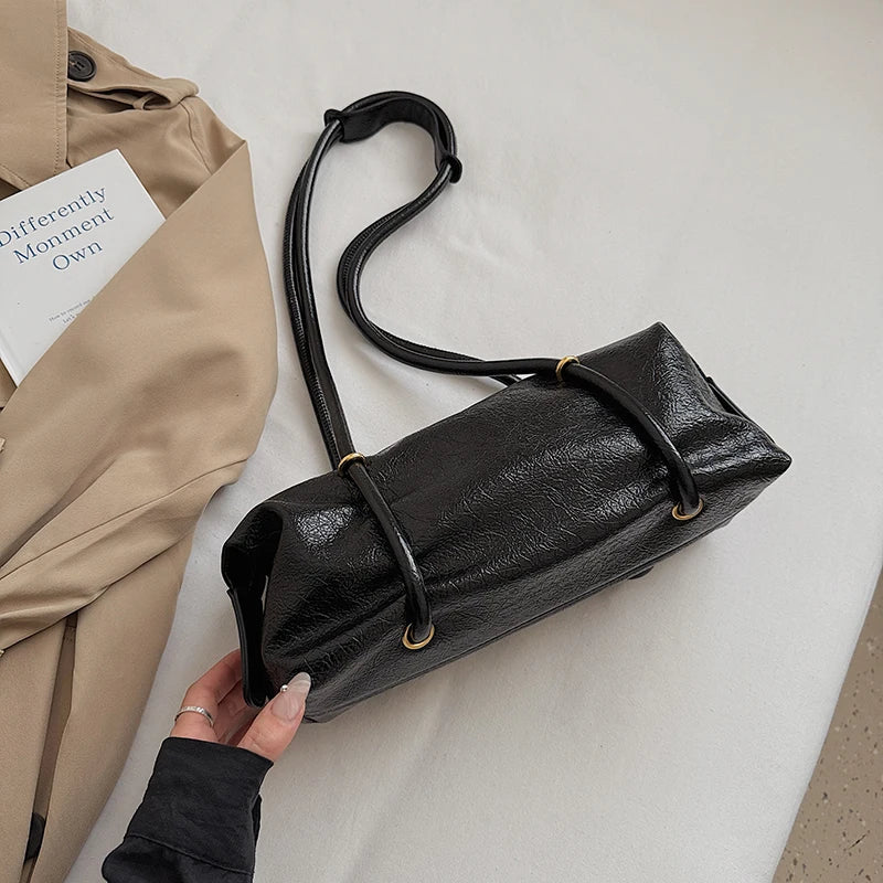 Women's Crinkled Faux Leather Cylinder Shoulder Bag
