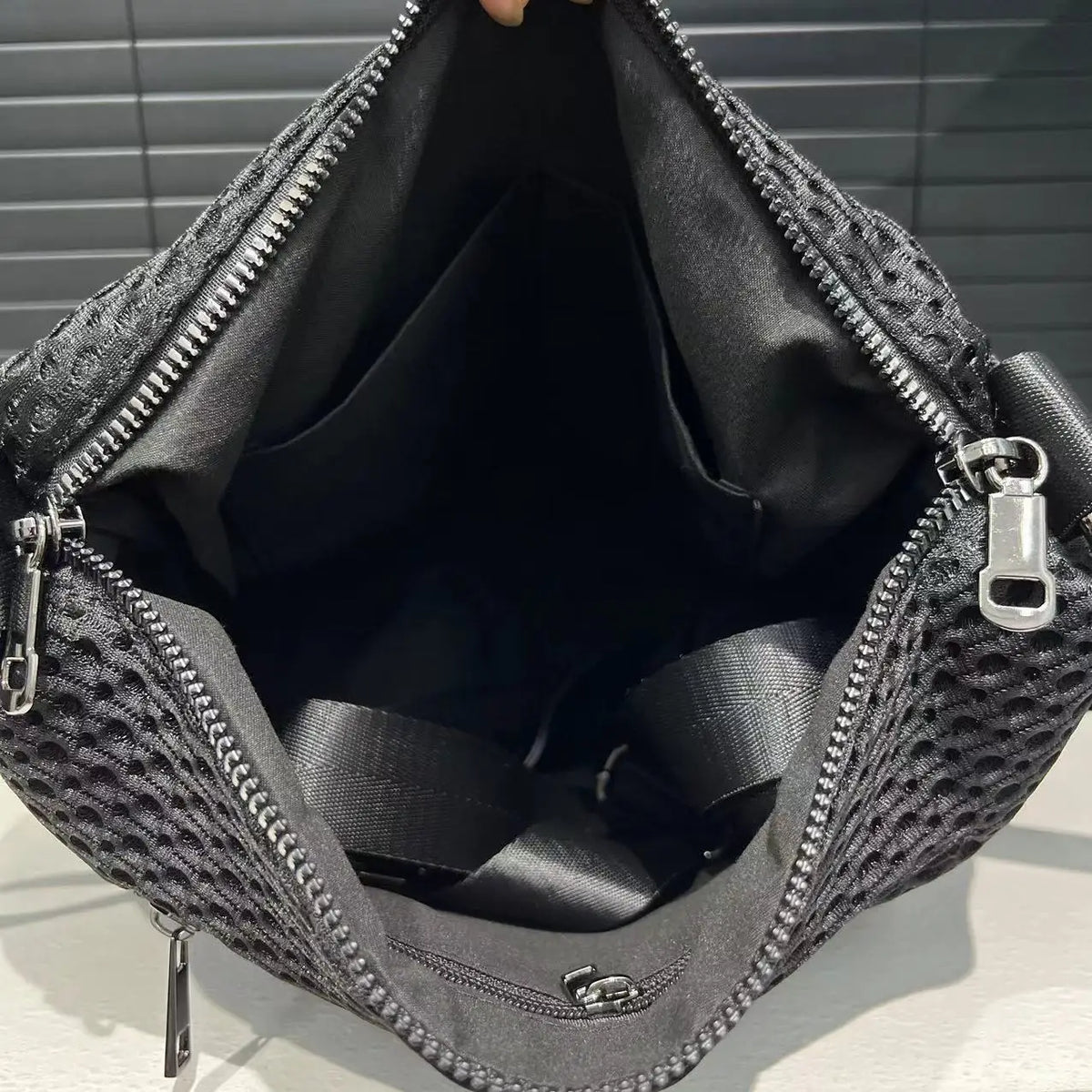 Neutral Mesh Spliced Nylon Shoulder Bag