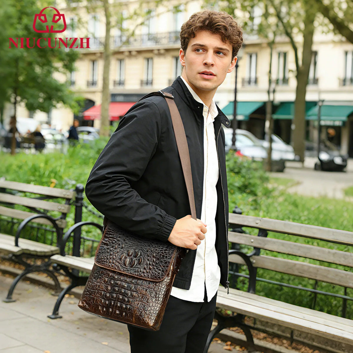 Alligator Embossed Leather Men's Crossbody Bag – Genuine Cowhide