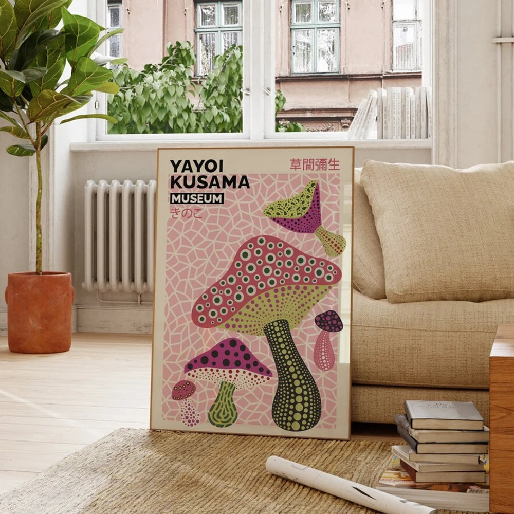 Yayoi Kusama Museum Mushroom Wall Art Print – Japanese Abstract Poster