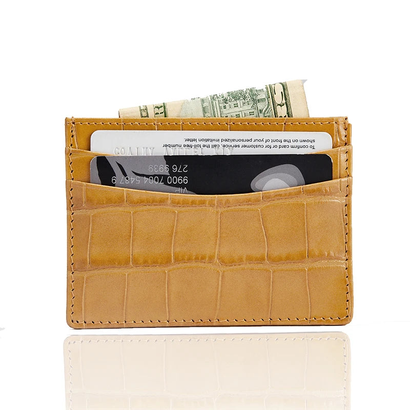 Personalized Leather Card Holder Wallet – Croc-Embossed, Custom Monogram