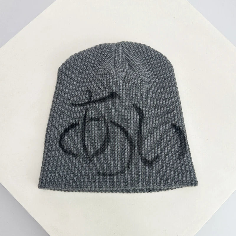 Gothic Knit Beanie – Y2K Dark Aesthetic Winter Hat
