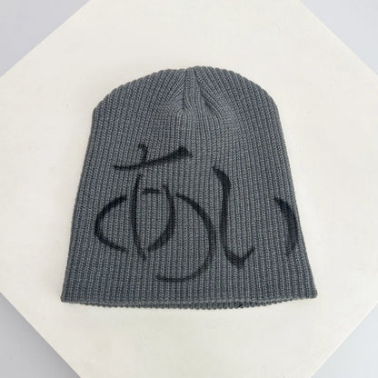 Gothic Knit Beanie – Y2K Dark Aesthetic Winter Hat