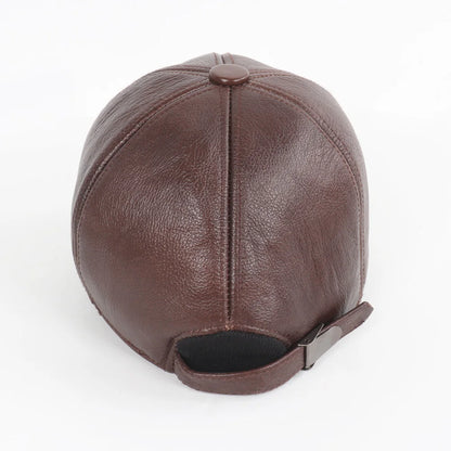 Men's Genuine Leather Baseball Cap with Earflaps